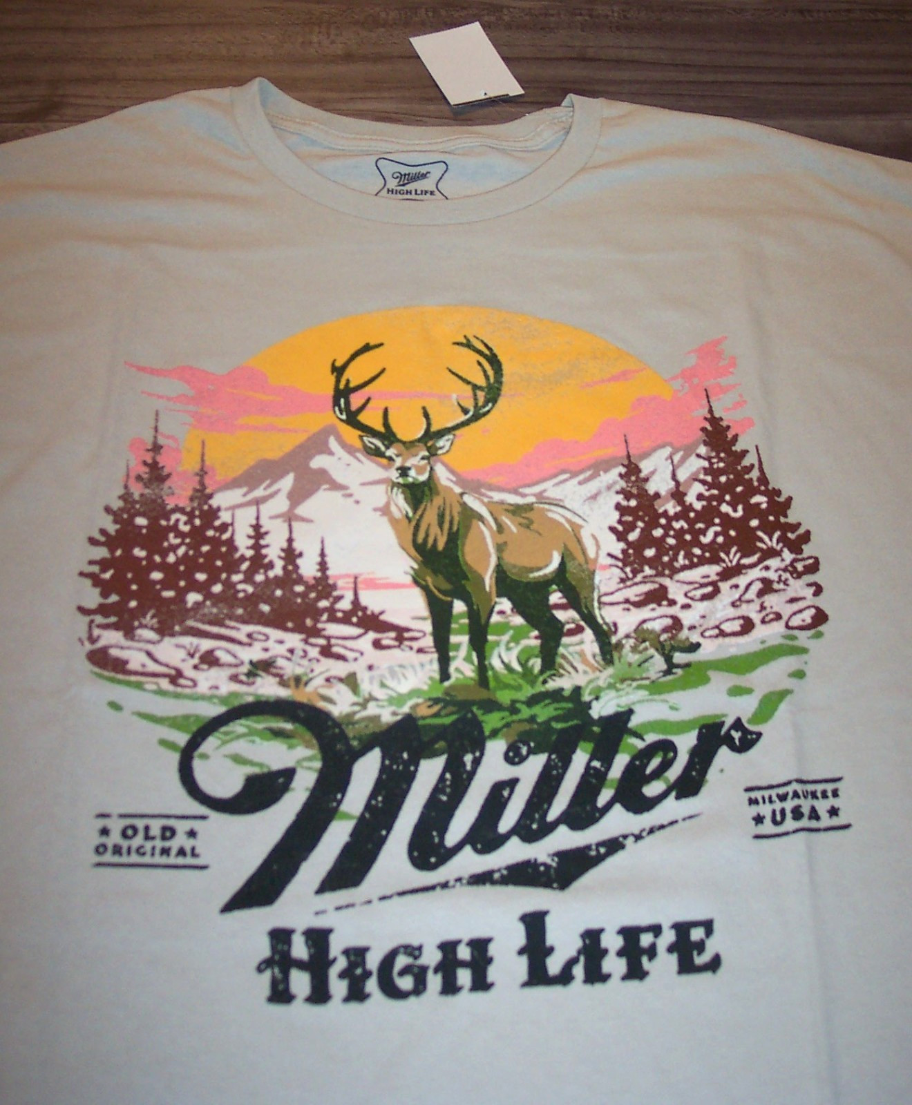 VINTAGE STYLE MILLER HIGH LIFE BEER Mountains Deer T-shirt MENS MEDIUM NEW gallery