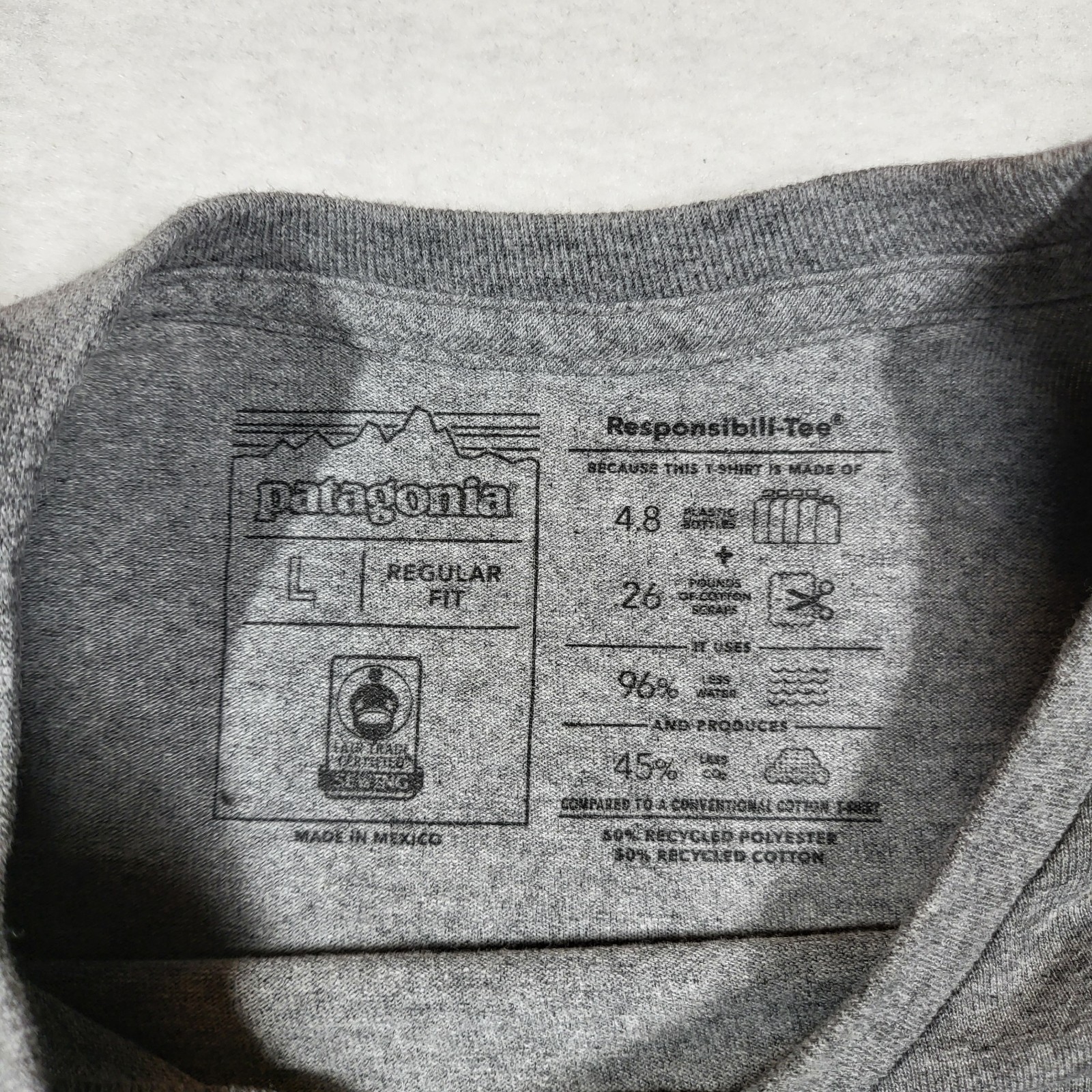 Patagonia Shirt Mens Large Crewneck Gray Long Sleeve Cotton Blend Tee P6 Logo gallery