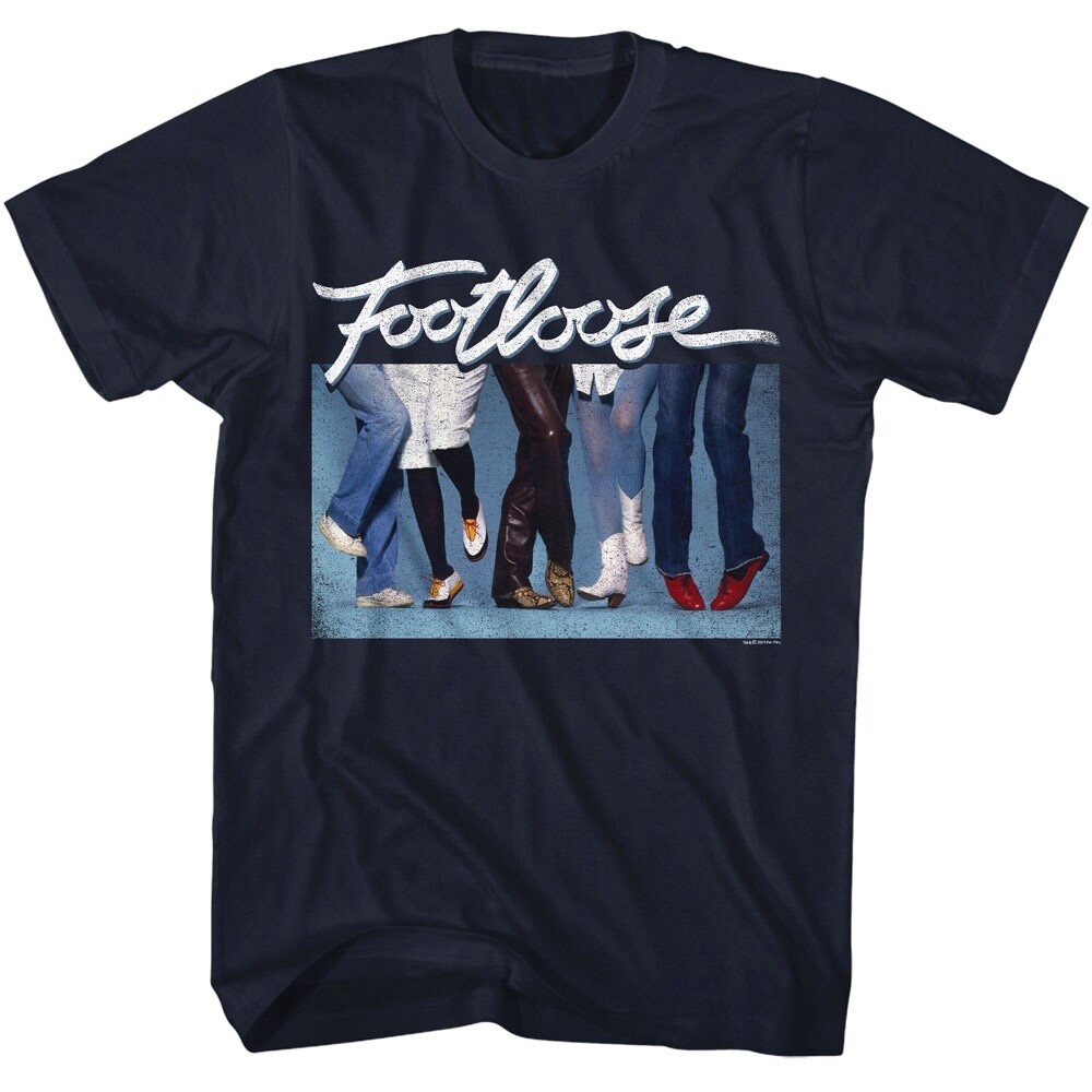 FOOTLOOSE T-Shirt 80’S Classic Retro Mens Movie Legs & Feet Kevin Bacon Navy