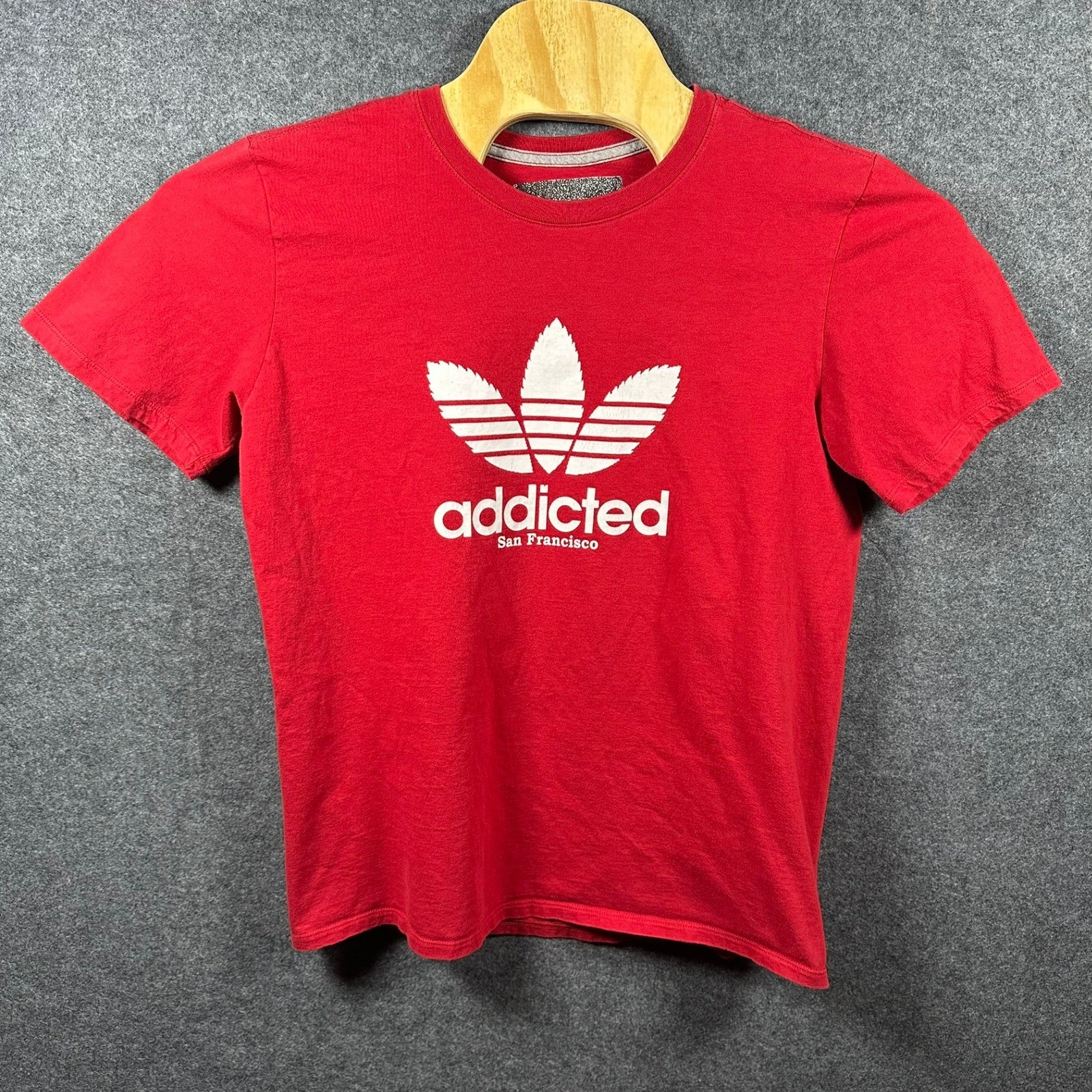 Addicted San Francisco Mens T-Shirt Large Adidas Parody Red Graphic Tee gallery