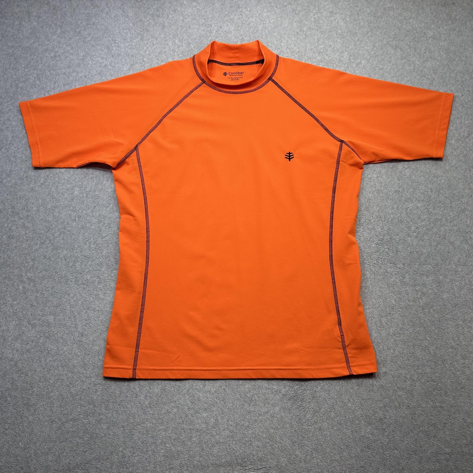 Coolibar Shirt Mens Medium Orange UPF 50+ Swim Rash Guard Mock Neck Short Sleeve