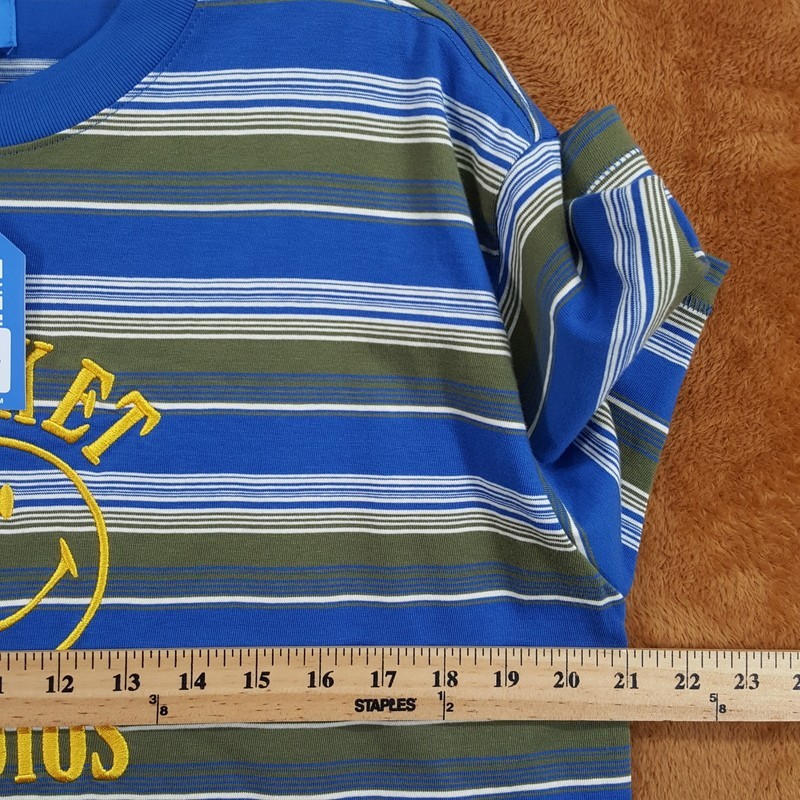 MARKET STUDIO Shirt Mens Small Blue Stripe Pullover Crew Smiley T-Shirt Tee gallery
