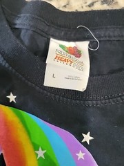 Saint Patrick Day Black T-Shirt Unicorn Over A Rainbow W/Shamrocks Men’s L