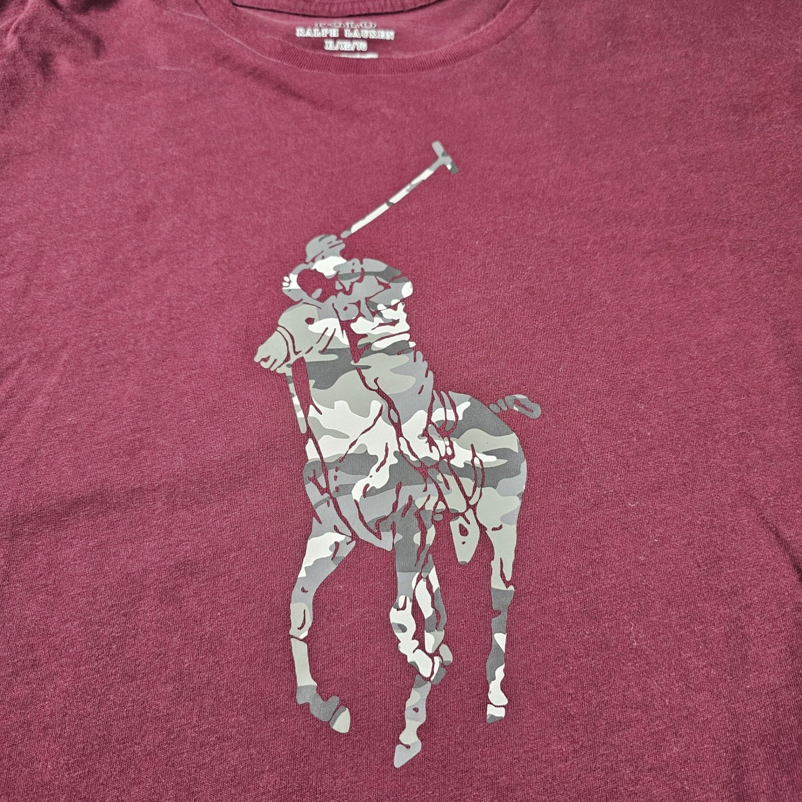 Polo Ralph Lauren Mens XL Burgundy Long Sleeve Big Pony Camo Graphic T-Shirt gallery