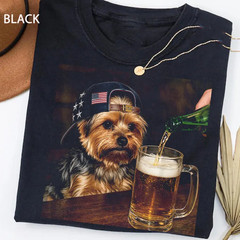 Funny Patriotic Yorkie Drinking Beer Shirt, 4th Of July Dog Lover Tee