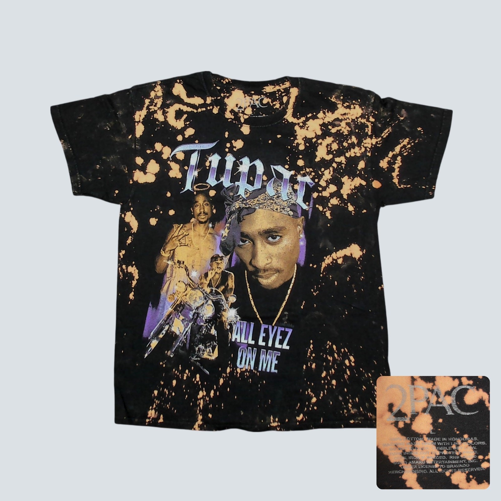 2Pac Mens T-Shirt All Eyez On Me Bleached Tie Dye Graphic Large gallery