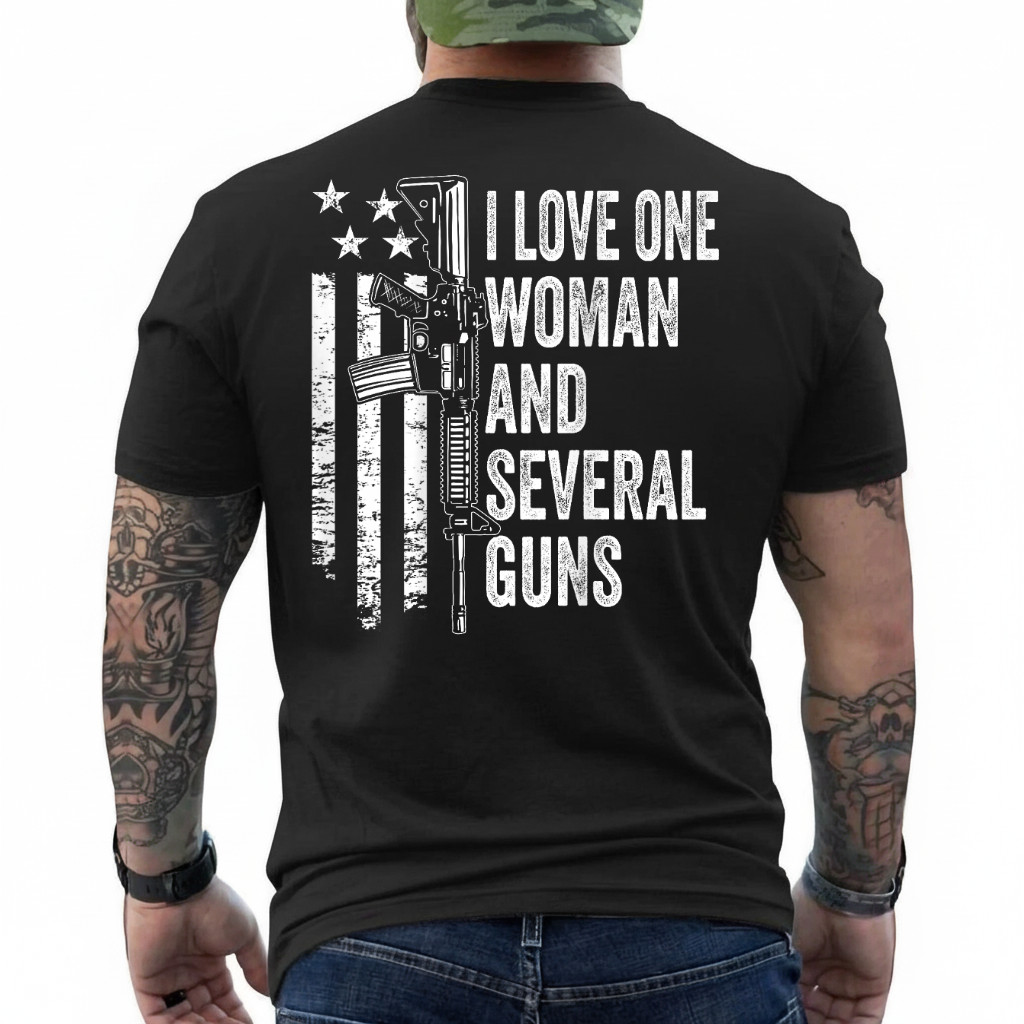I Love One Woman And Several Guns - Husband Funny Mens Gun ON BACK T-Shirt gallery