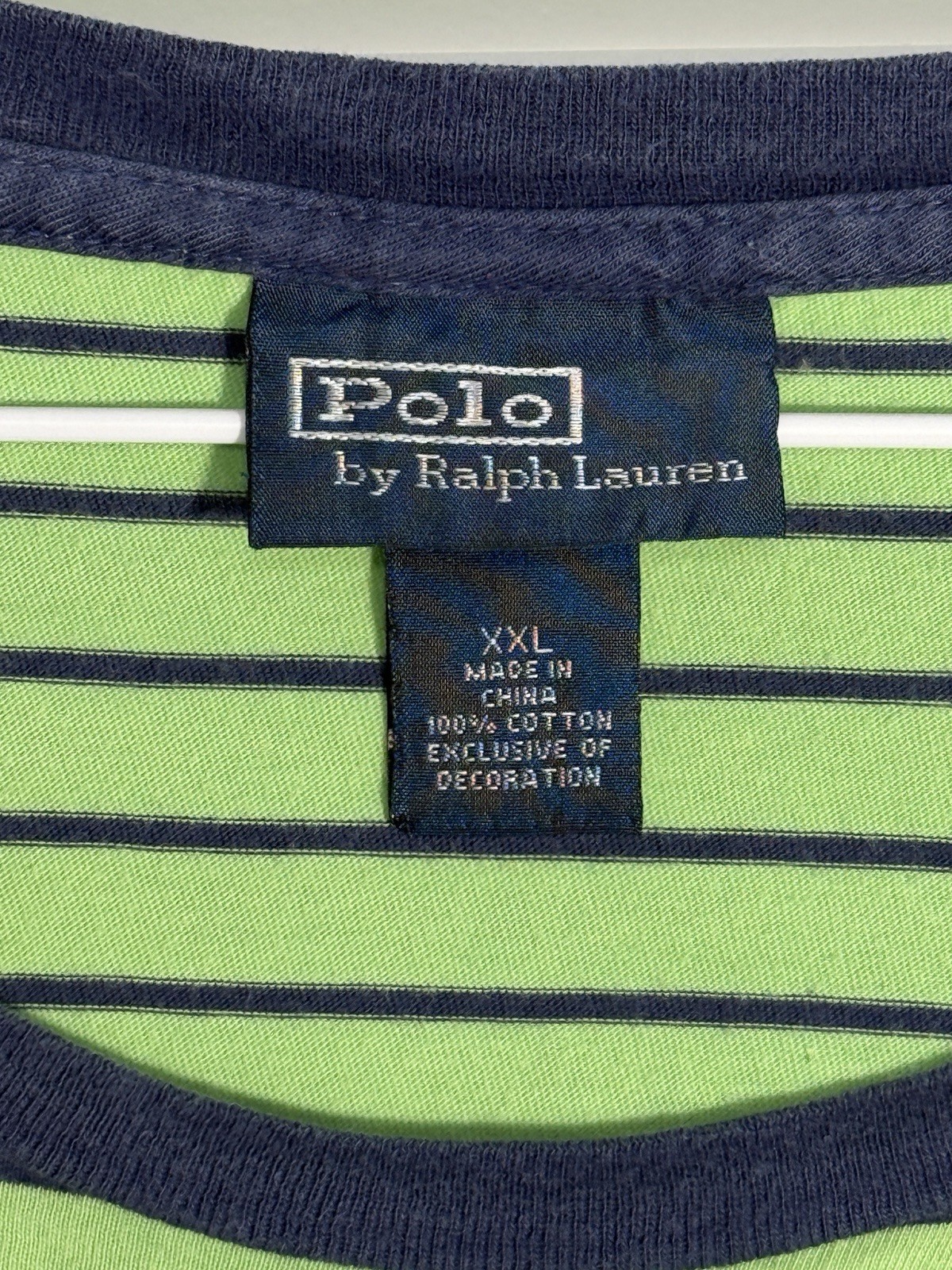 POLO by RALPH LAUREN Men’s Lime Green w/Navy Stripe Short Sleeve Tshirt Size XXL gallery