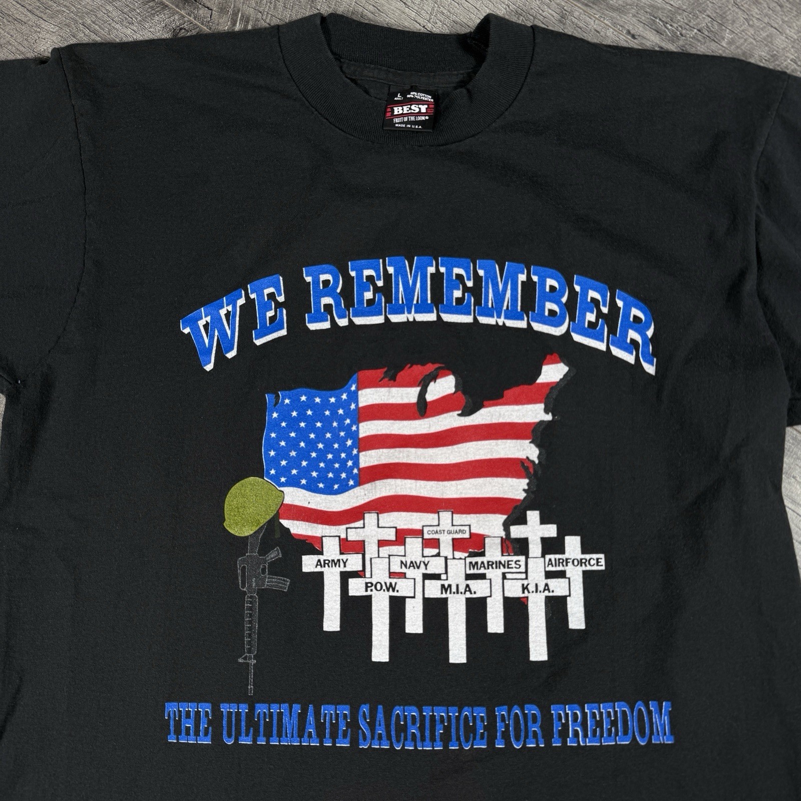 VNTG 80’s POW-MIA Military Appreciation Black Single Stitch USA Made T-Shirt L