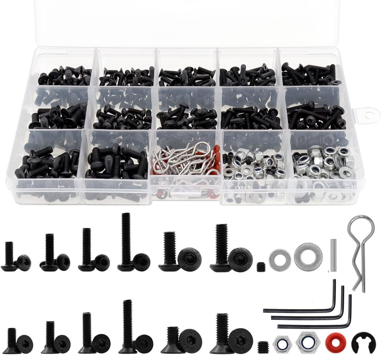 523Pcs Universal RC Screw Kit with M3 M4 Hex Screws Nut Shell Buckle Hardware Fa