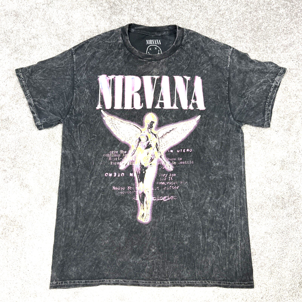 Nirvana in Utero Men’s Medium Pullover T-Shirt Short Sleeve Tie Dye Gray