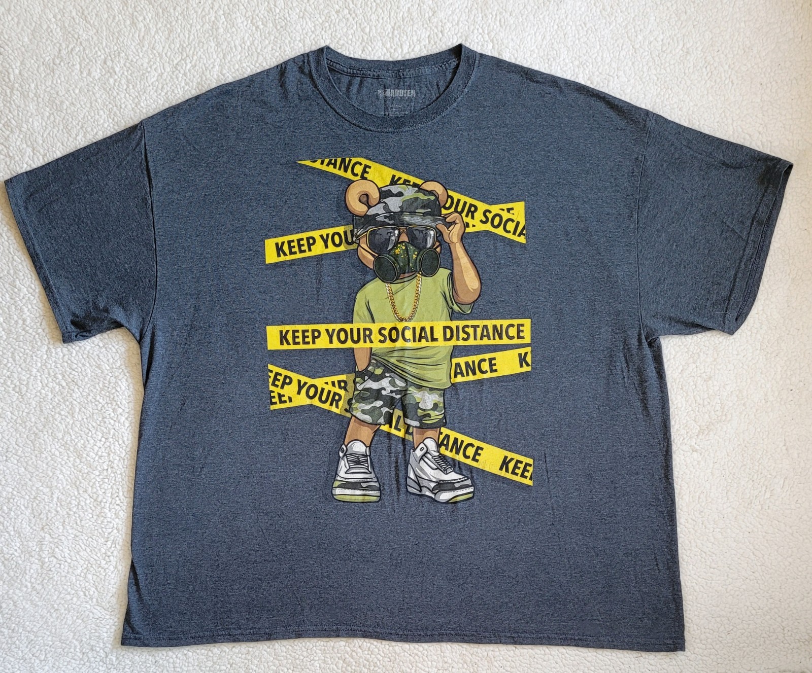 Hardten Men’s Blue Social Distance Gangster Caution Tape Killer Bear T Shirt 4XL