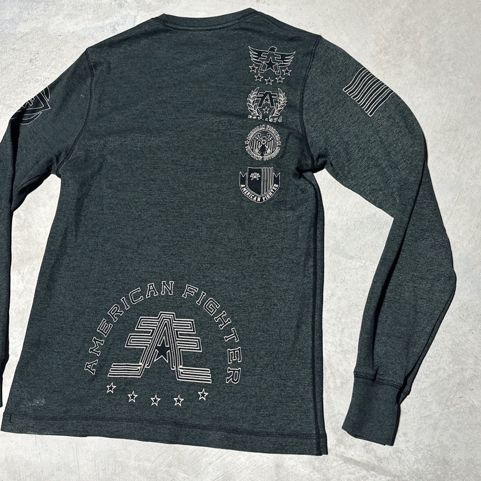 American Fighter Men Shirt M Green Graphic Geometric Logo Activewear Long Sleeve gallery