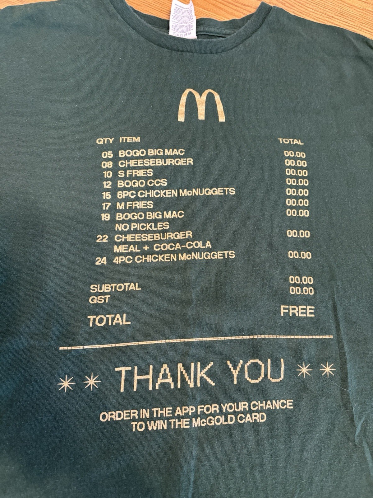 McDonald's McGold Card Receipt Thank You Employee T-Shirt Green - Size Mens XL gallery
