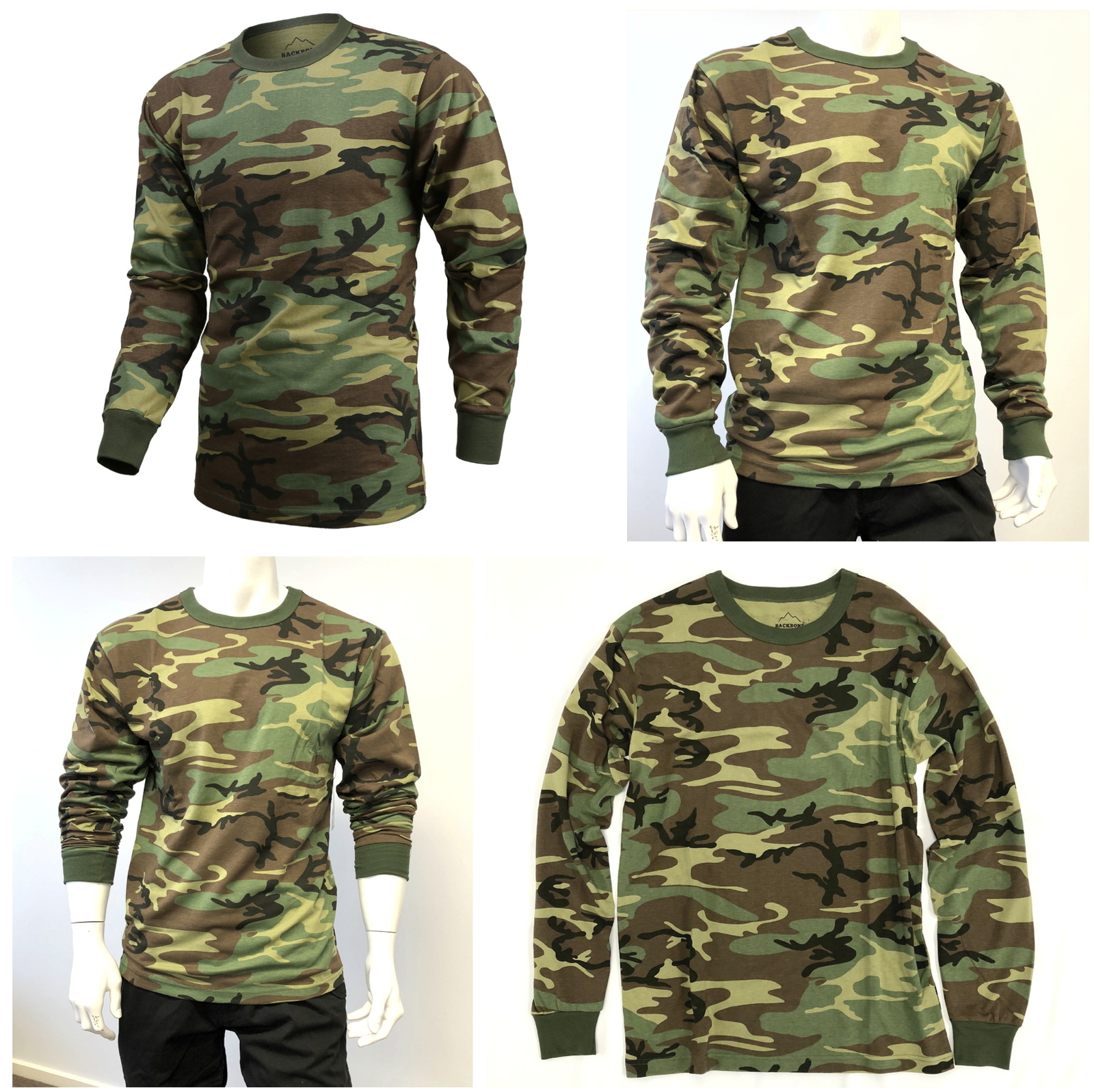 BACKBONE Mens Army Camo Long Sleeve Hunting Camp Outdoor Casual Tee T-Shirt gallery