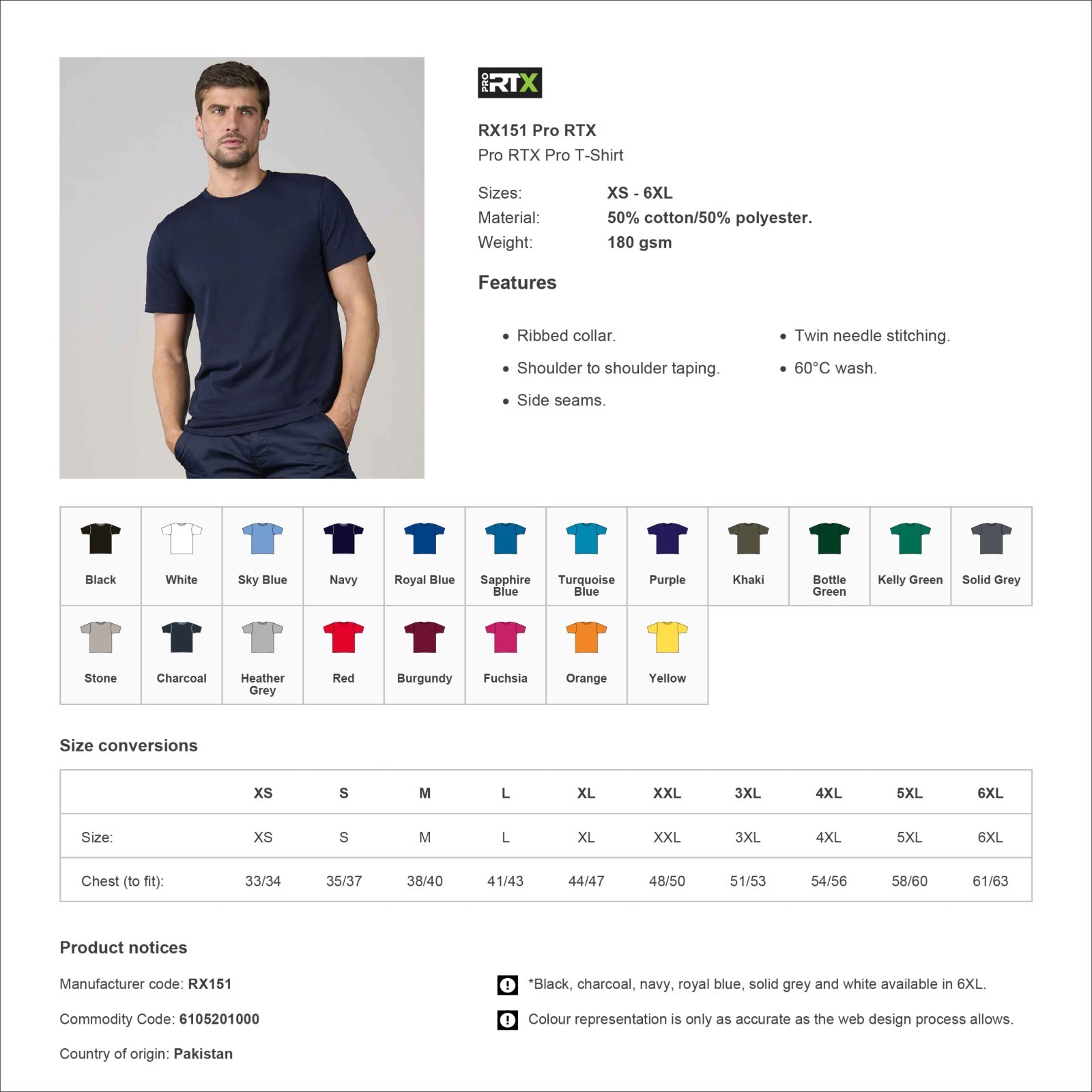 Pro RTX 3-Pack Workwear T-Shirt XS-6XL Plain Polycotton Crew Neck Uniform Tee gallery