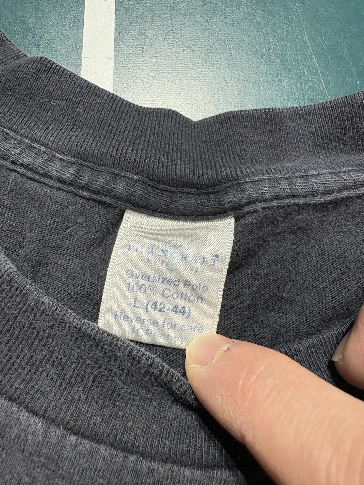 Vintage 80s JCPenney Towncraft Selvedge Pocket T-Shirt Large Black Single Stitch gallery