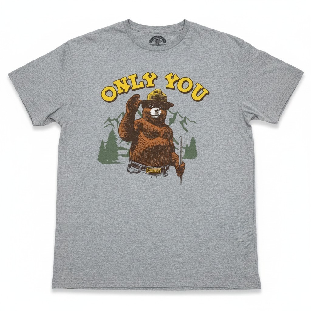 Smokey Bear Only You Forest Fire Prevention T Shirt Mens Large Gray Tee