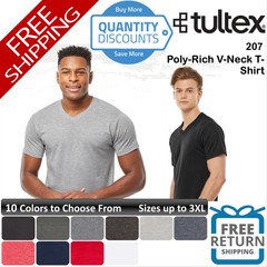 🔥 Tultex Men Poly-rich Short Sleeve Ring-spun V-neck T-shirt Up To 3XL 207