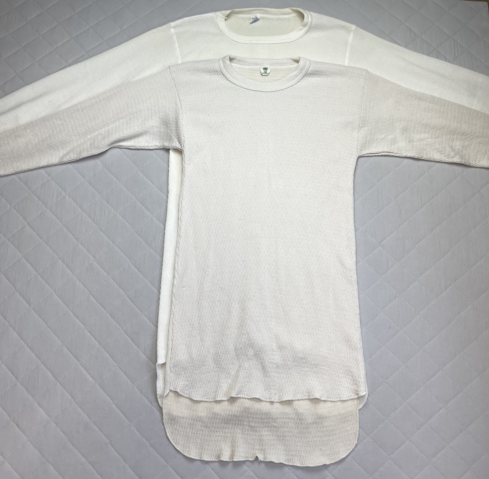 Vintage Hanes Long Johns Shirt Top Mens Large Lot 2 White Thermal USA Underwear