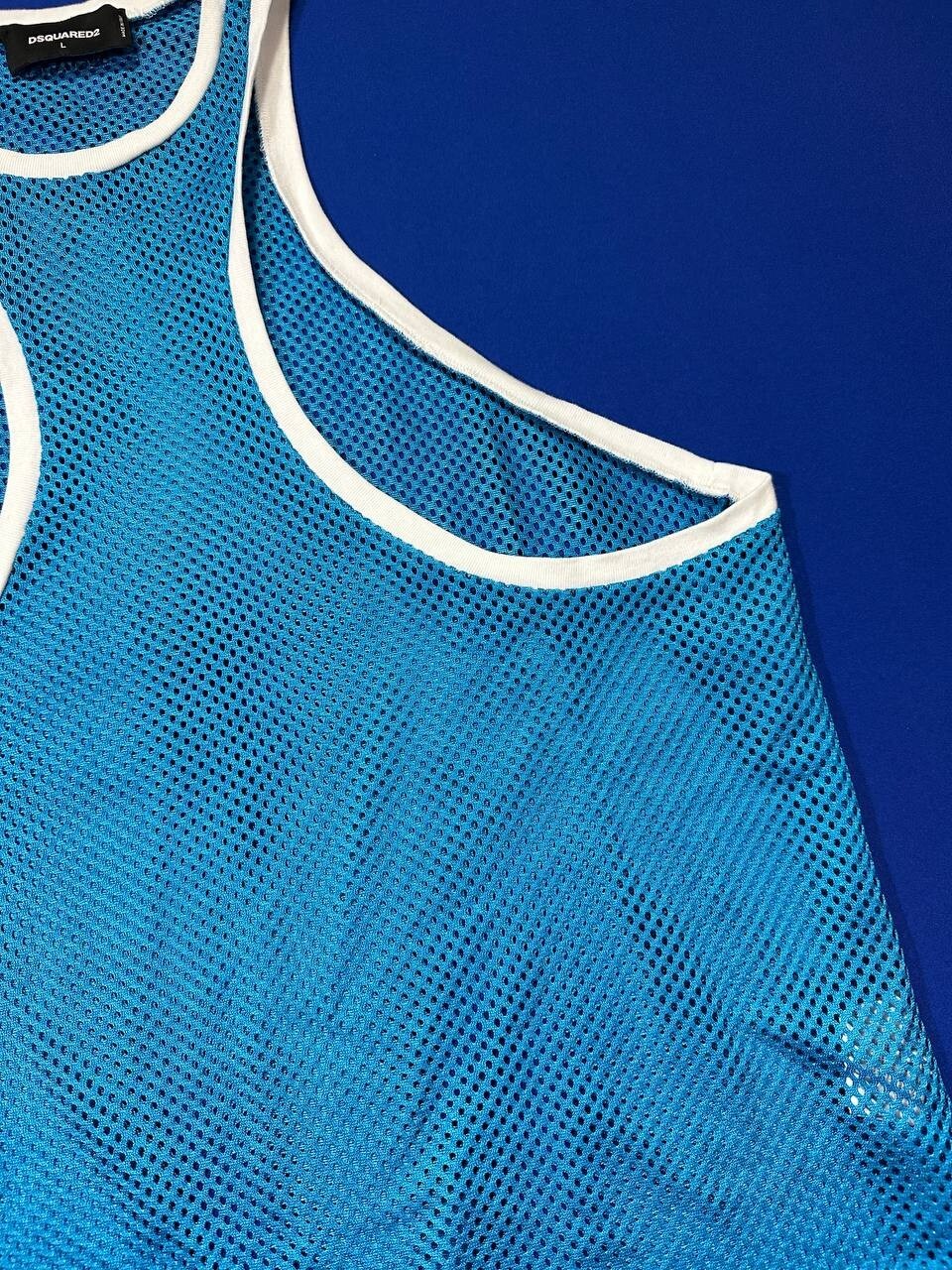 DSQUARED2 men’s summer blue back&front racer mesh muscle tank top SZ L gallery