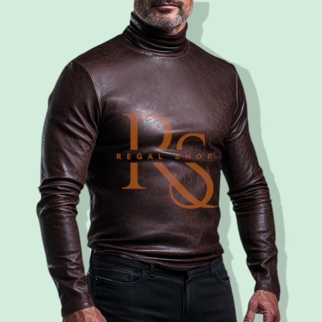 Unisexs Adult Men's Brown Leather Hi-Neck Genuine Lambskin Leather Hi-Neck gallery