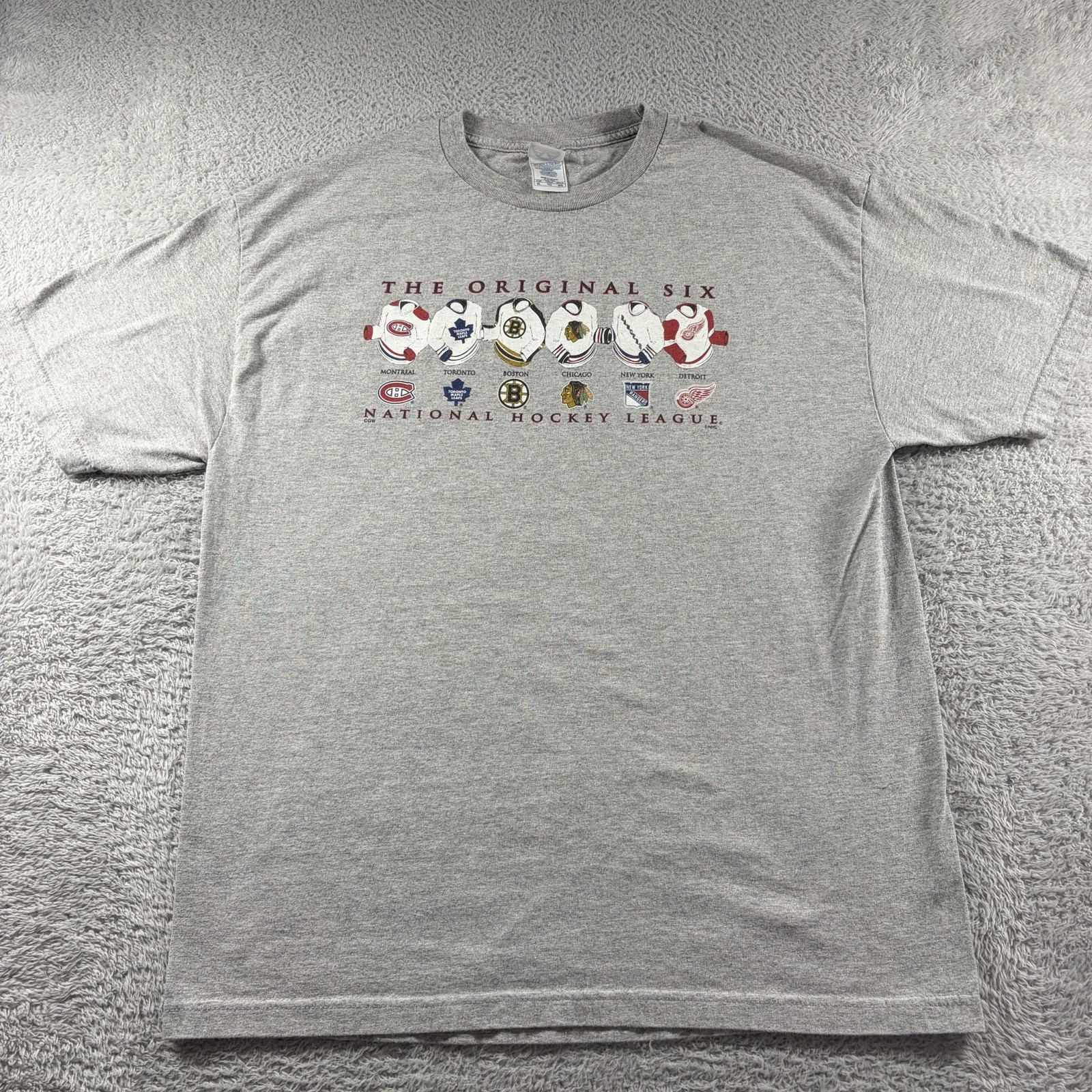 Vintage NHL The Original Six National Hockey League Shirt Mens XL Gray Graphic gallery