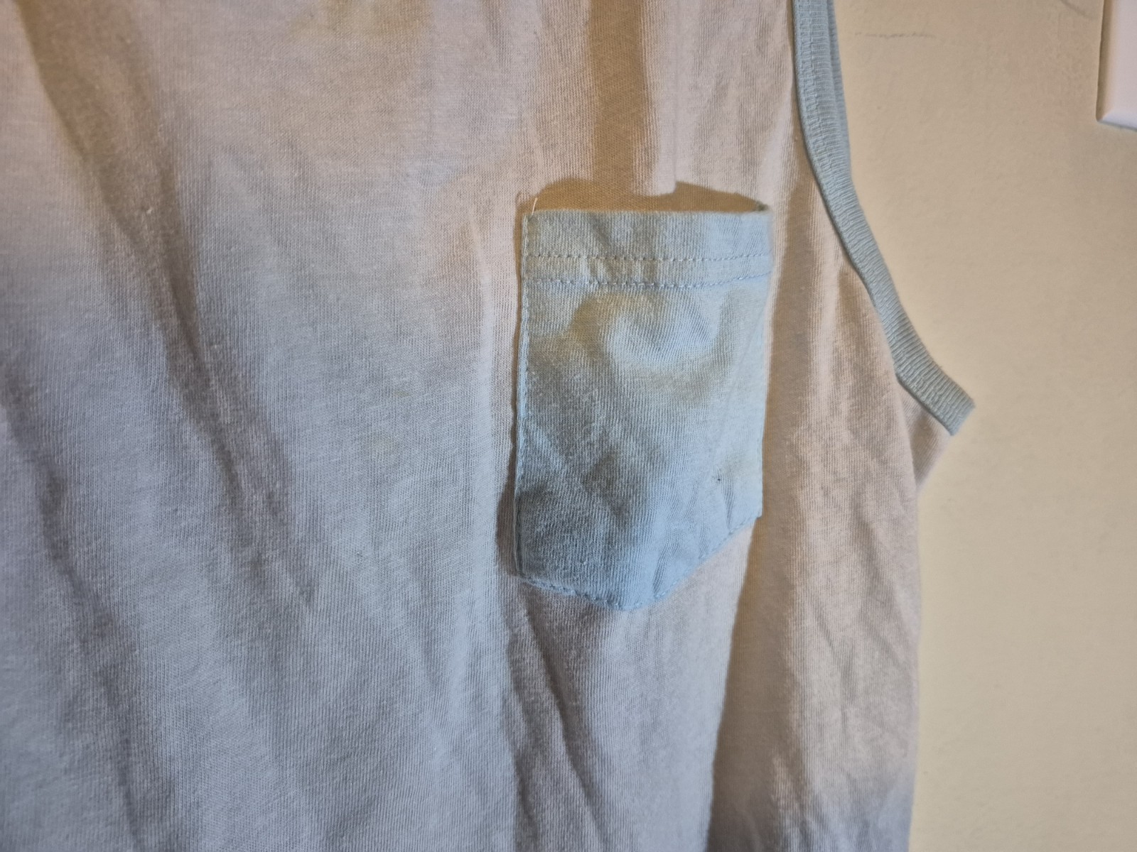 Blue Crown Men's Gray Tank Top Blue Trim Chest Pocket Solid Scoop Neck T-Shirt S gallery