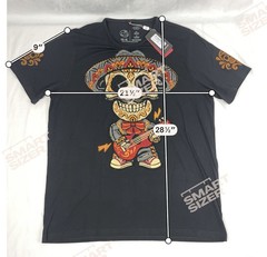 AY GUEY “Chapatin” Men’s Beaded Short Sleeve Tee Mexican Skull Mariachi Black XL