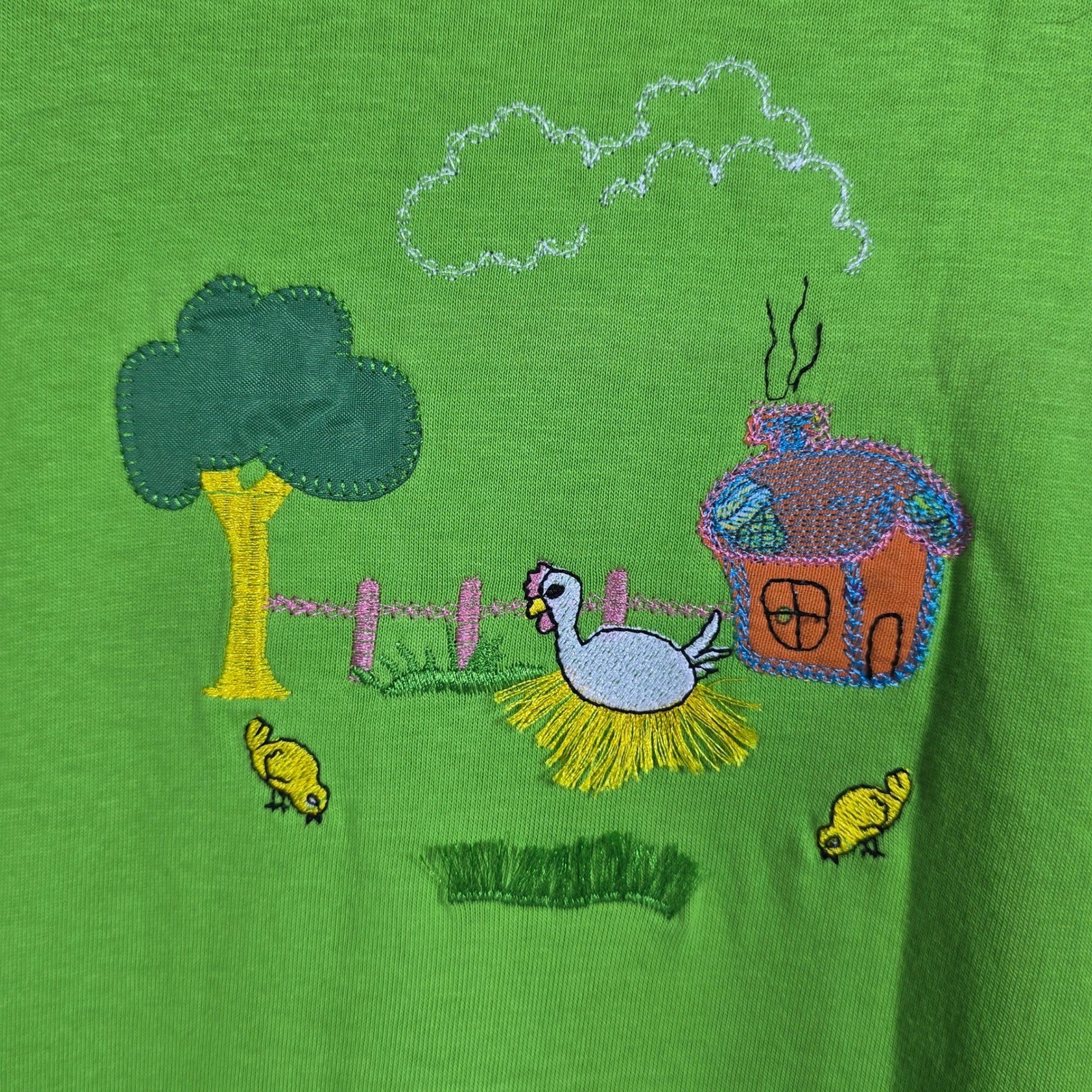 T.A Lime Green Embroidered Farmcore T-Shirt Unisex Medium Cotton Animal Lover gallery
