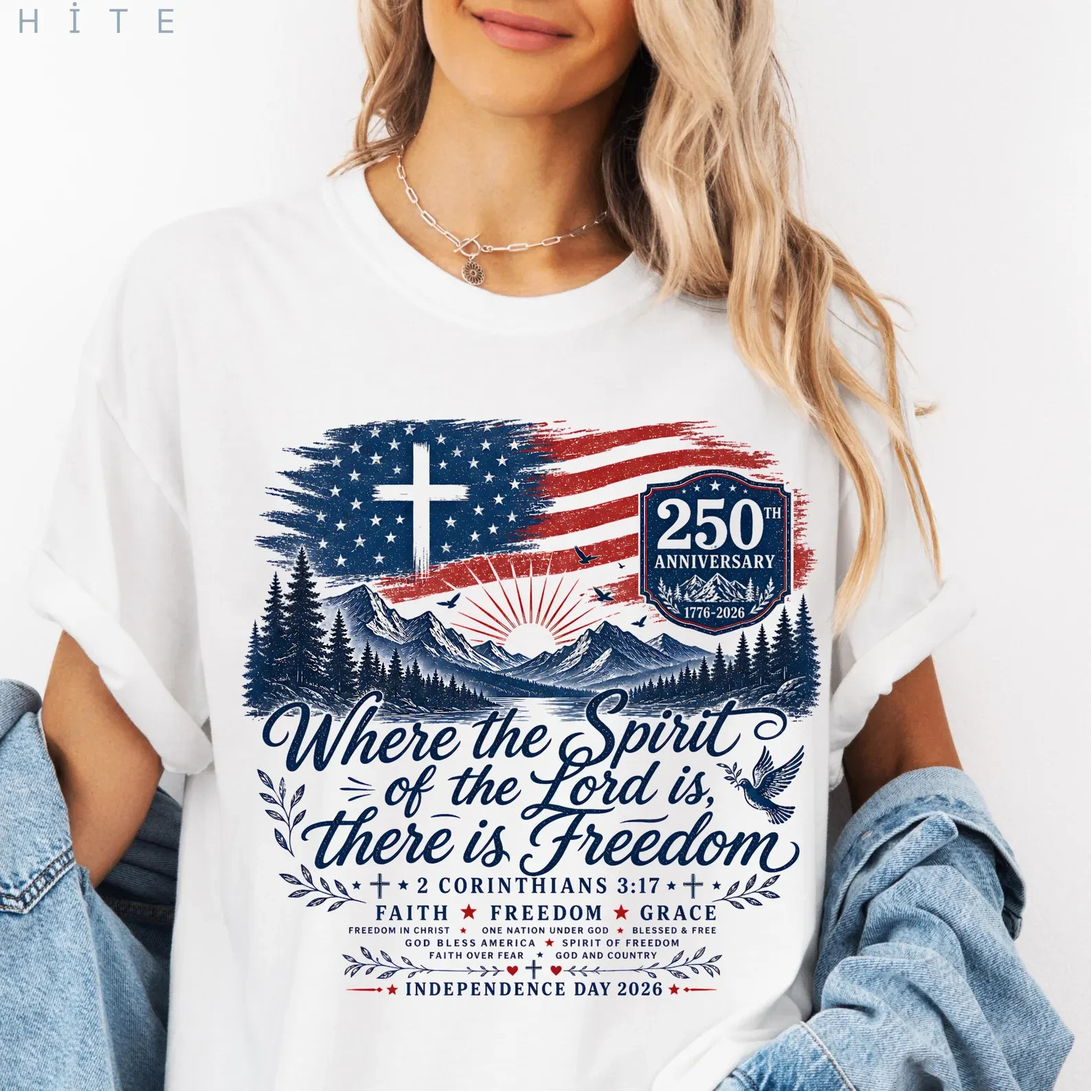 Where the Spirit of the Lord Is Freedom Shirt, American Flag Cross 250th T-Shirt gallery