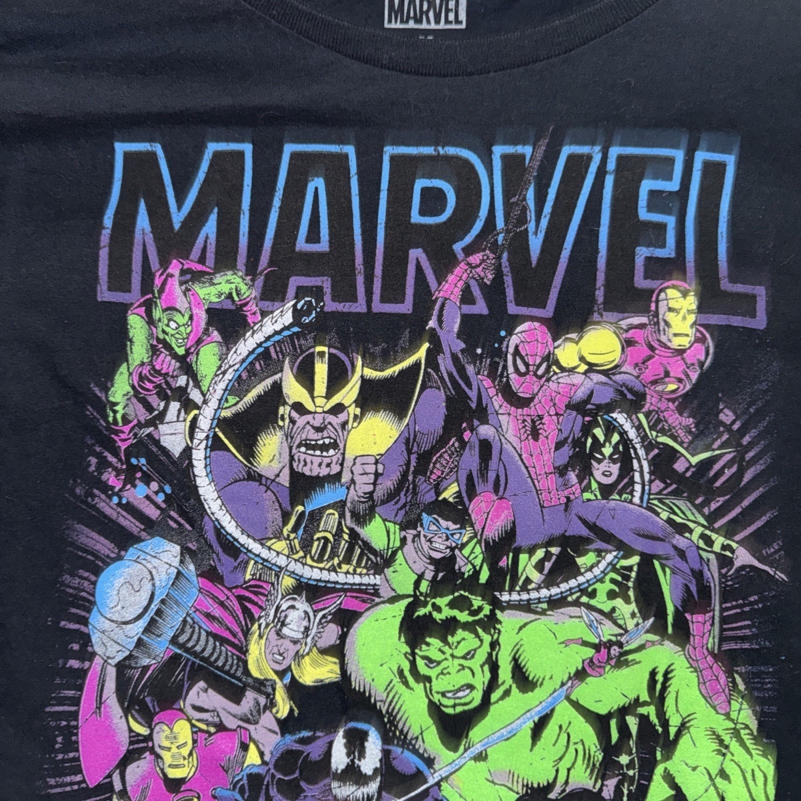 Mens Marvel Characters T-Shirt 100% Cotton Size M Black Neon Graphics gallery