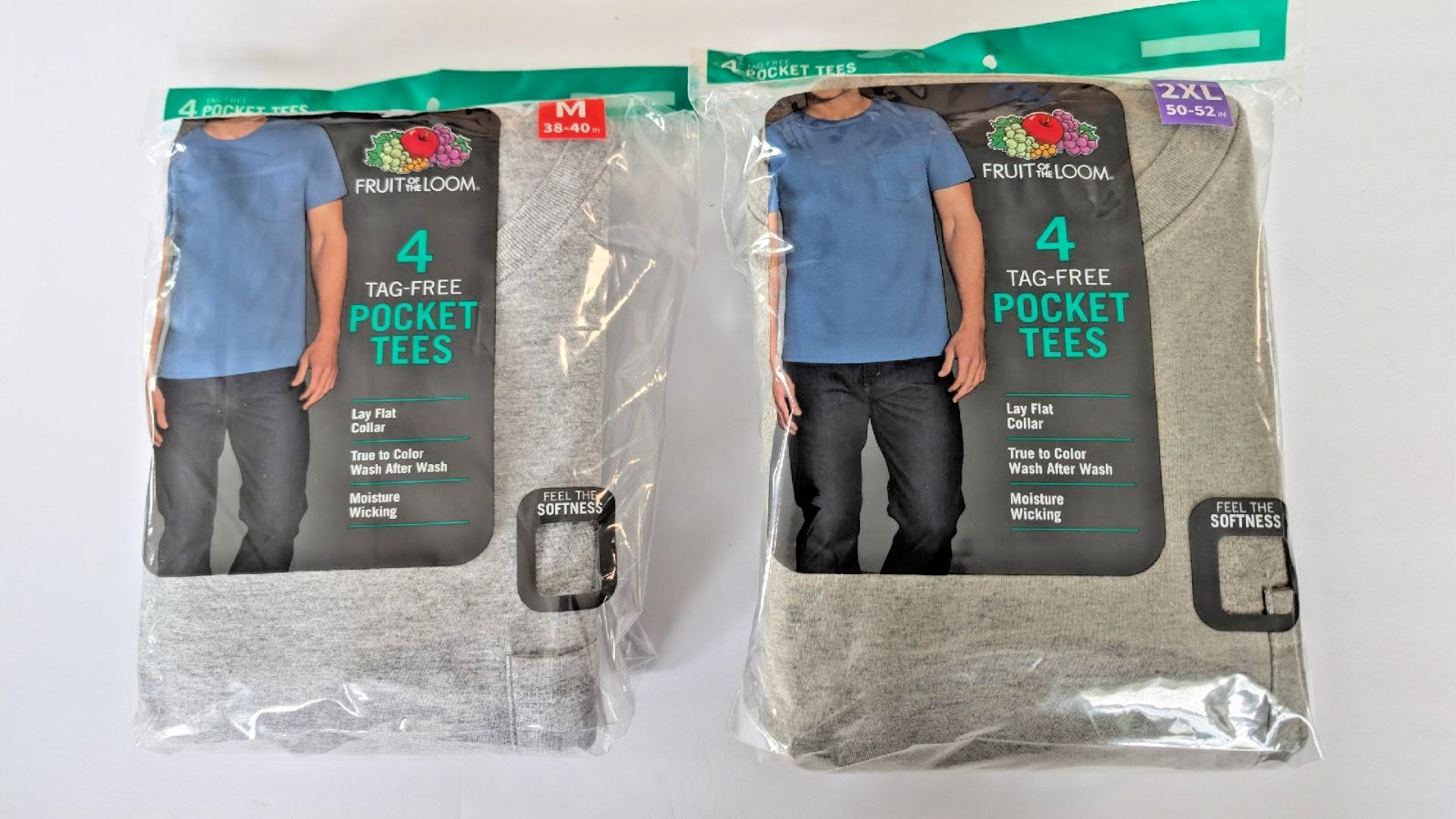 Fruit of the Loom Men's Lay Flat Pocket Tees 4 Pk, Gray, Sz M & 2XL Color Varies gallery