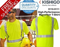Kishigo Men Large High-performance Microfiber High Vis Safety T-shirt 9110 9111