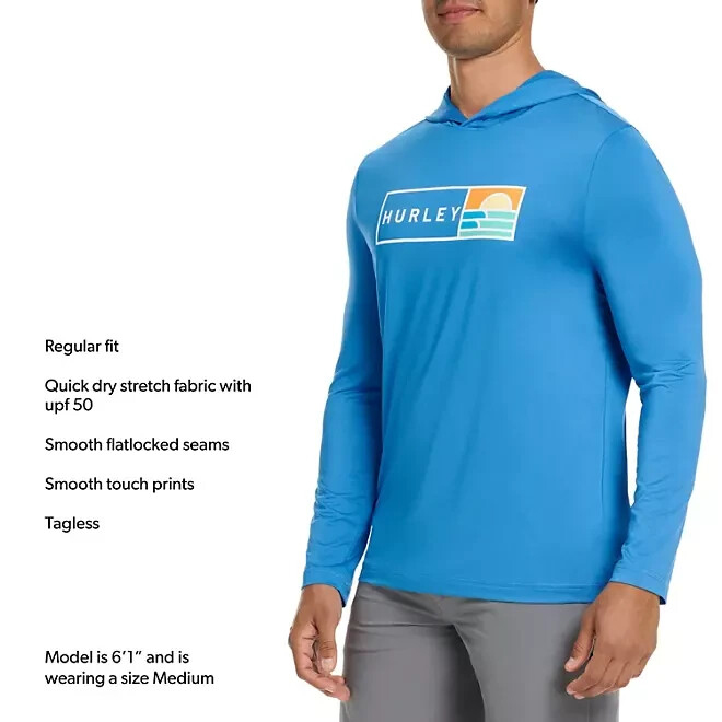 Hurley Men's Sunny Side Hybrid Stretch Hooded UV T-Shirt Size XXL Blue gallery
