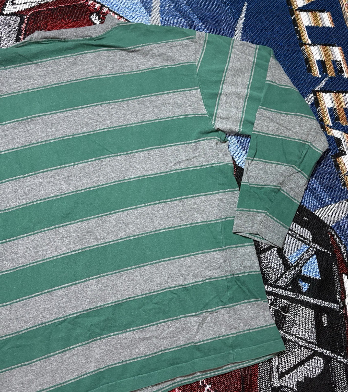 Vintage St Johns Bay Shirt Striped Green Gray Long Sleeve Medium Y2K Grunge gallery
