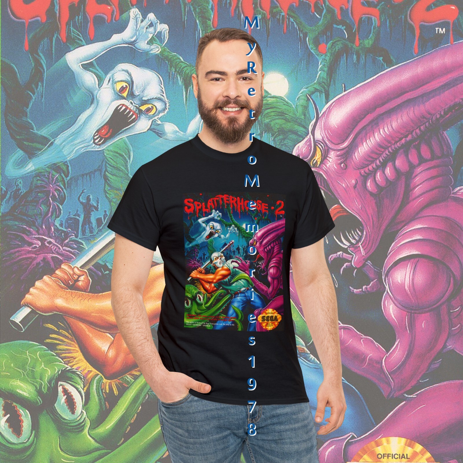 NEW Splatterhouse 2 Sega Genesis Box Art Design Black T-Shirt S-5XL Free S&H gallery