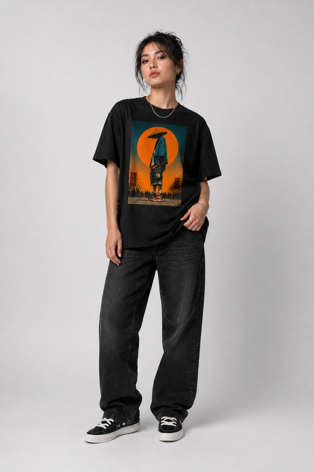 Unisex Graphic Black T-Shirt Cyberpunk Streetwear Loose Fit Japanese Anime Tee gallery