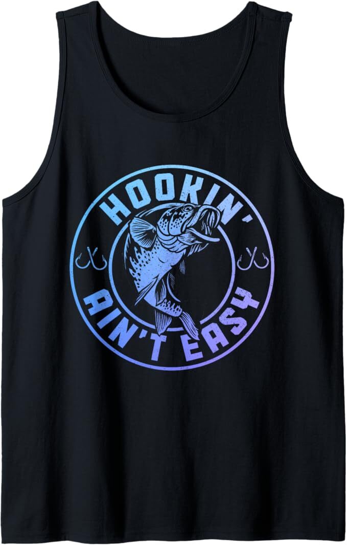 Hookin' Ain't Easy Funny Fishing Fisherman Vintage Tank Top gallery