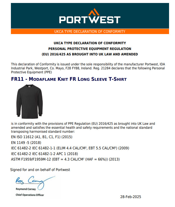 PORTWEST Modaflame Knit Flame Resistant Anti-Static Long Sleeve T-Shirt - FR11 gallery