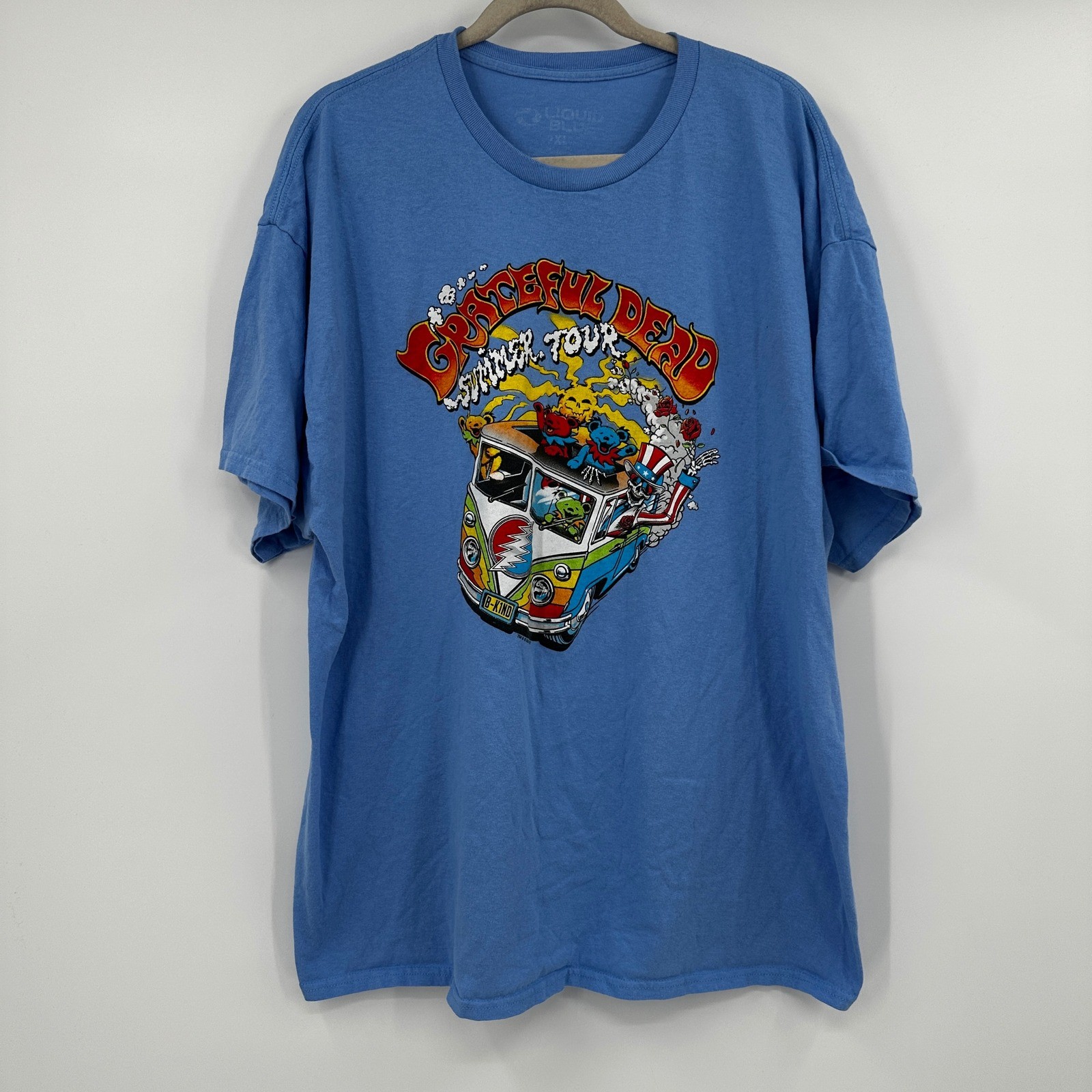 Liquid Blue Grateful Dead Summer Tour Blue Graphic T-Shirt Mens 2XL VW Bus Bear