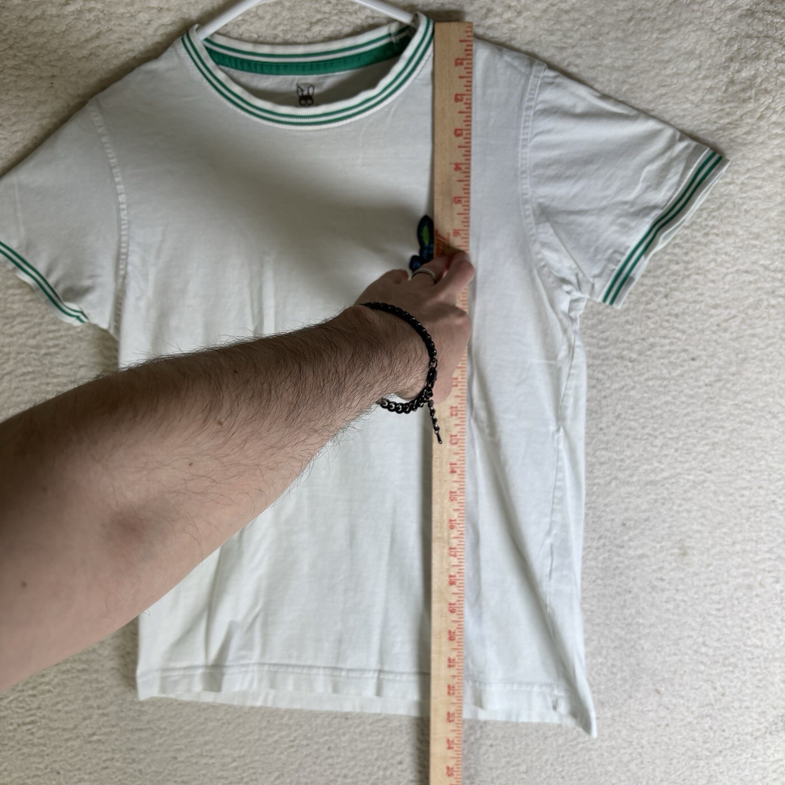 Psycho Bunny Ringer Shirt Size 2 XS White Green 100% Pima Cotton Crewneck gallery