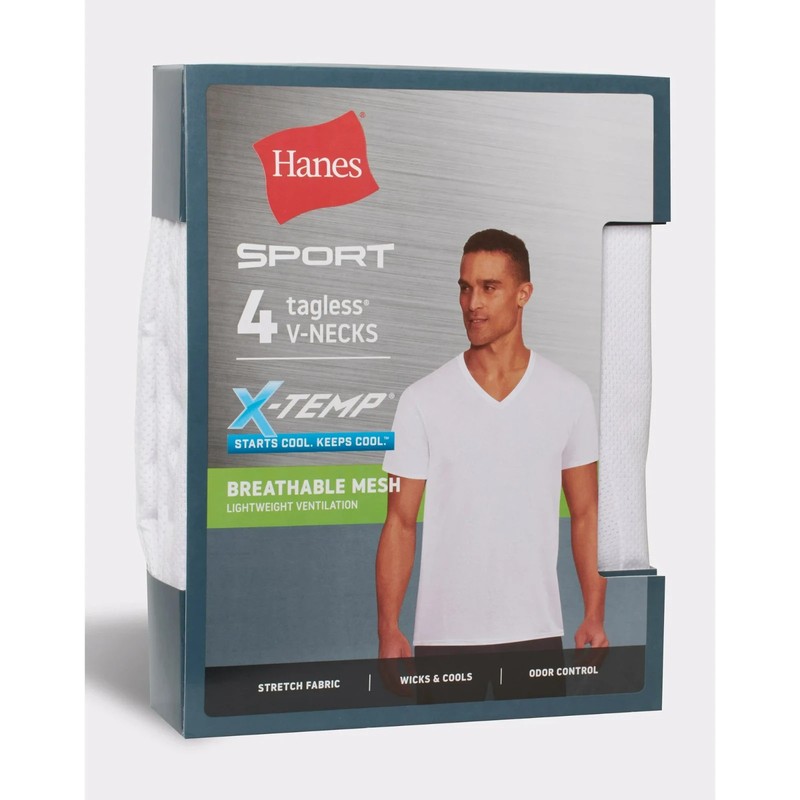 Hanes® Ultimate®Men’s 4-Pack X-Temp Mesh V-neck  Tee “SPORT-TAGLESS®-KEEPS-COOL”