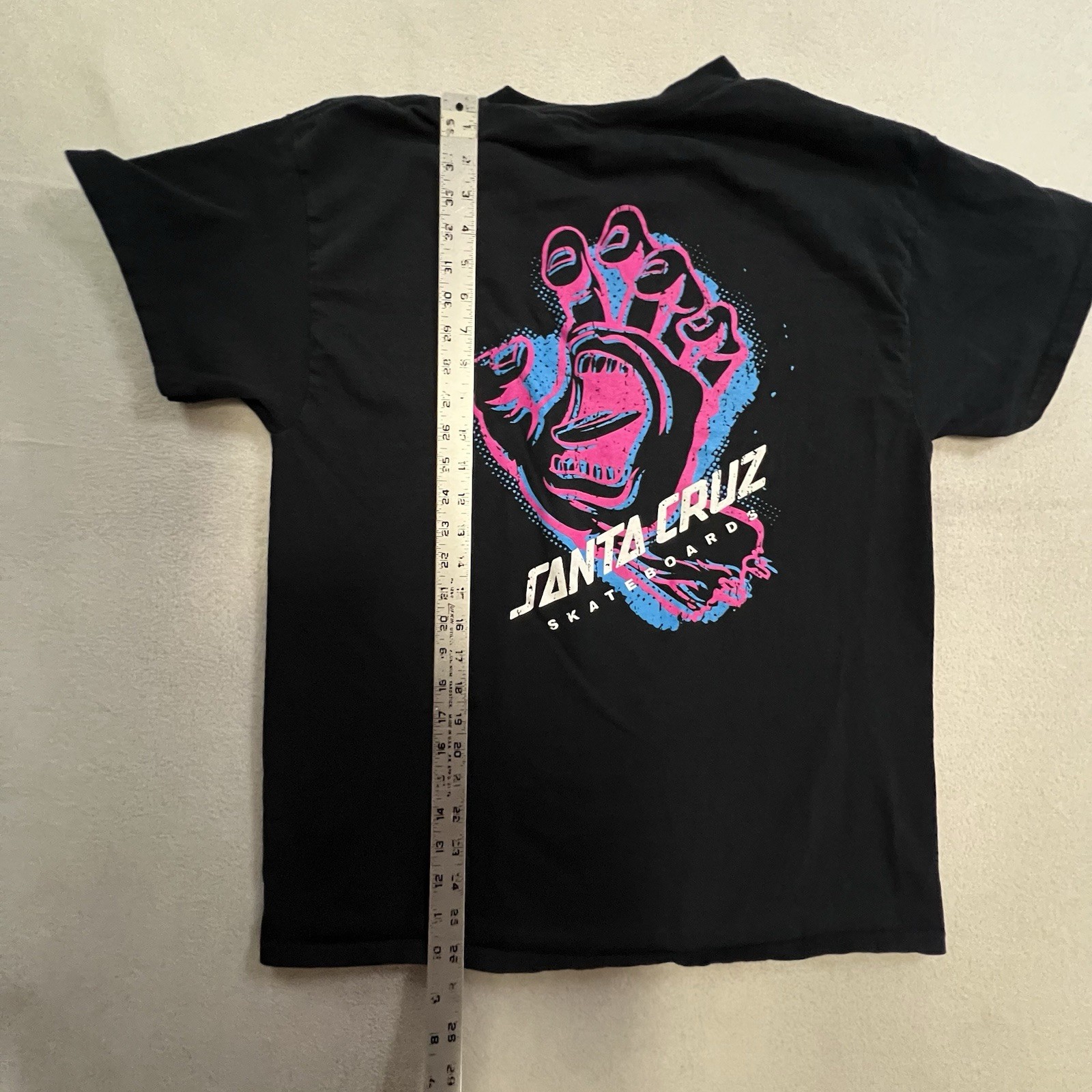 VTG Santa Cruz Skateboards Shirt Men’s Large Black Screaming Hand Neon Logo Y2K gallery