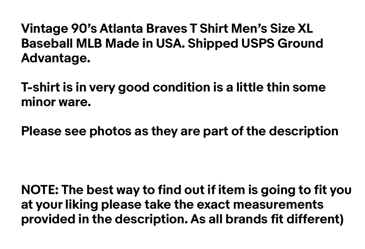 Vintage 90’s Atlanta Braves T Shirt Men’s Size XL Baseball MLB Made in USA gallery