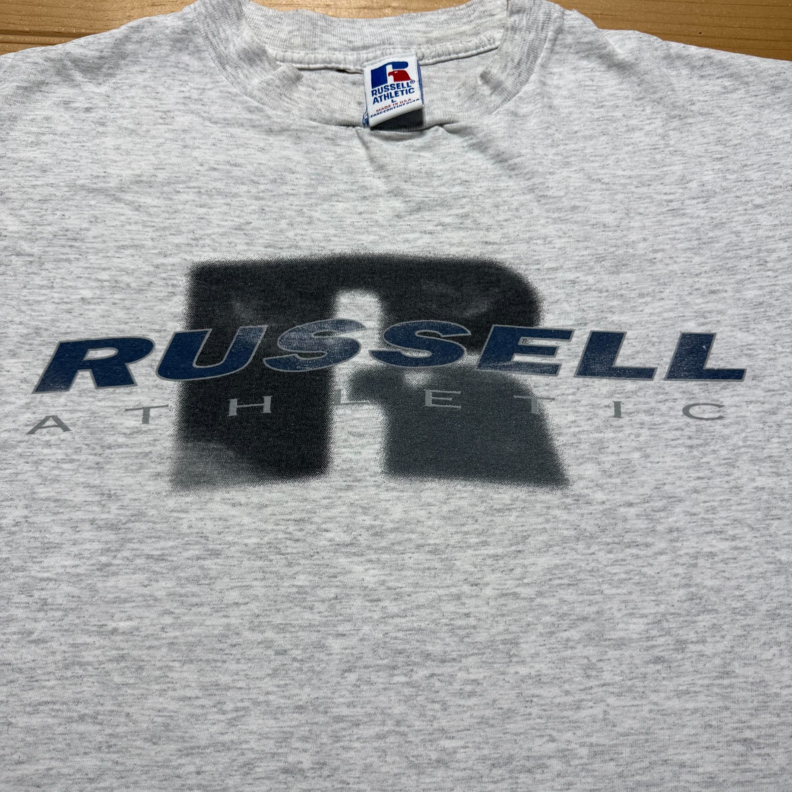 Vintage 90s Russell Athletic Big Logo Sportswear Graphic Heather Shirt USA Large gallery