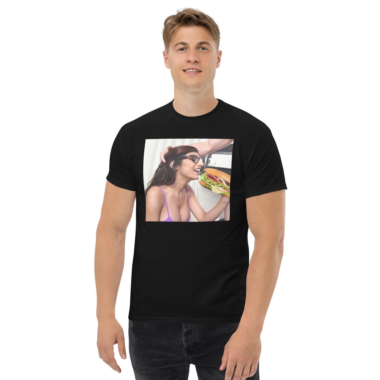 Mia Khalifa Eating A Sandwich Unisex Classic T-Shirt (Size S-5XL) gallery