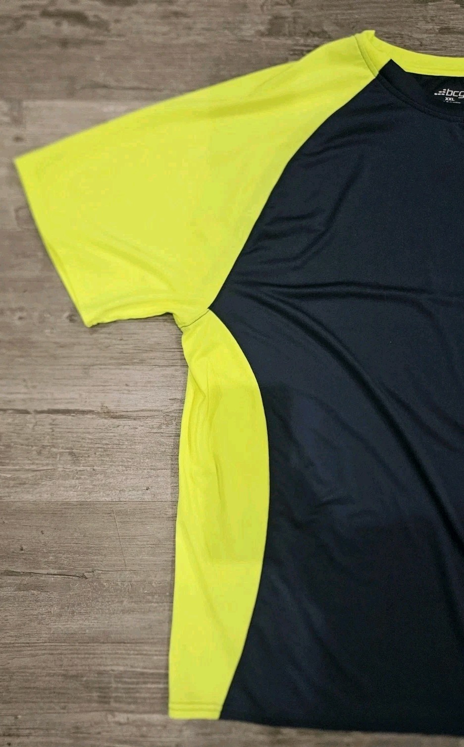Mens XXL Two Tone Pullover BCG Navy Neon Yellow Short Sleeves Side Panels gallery