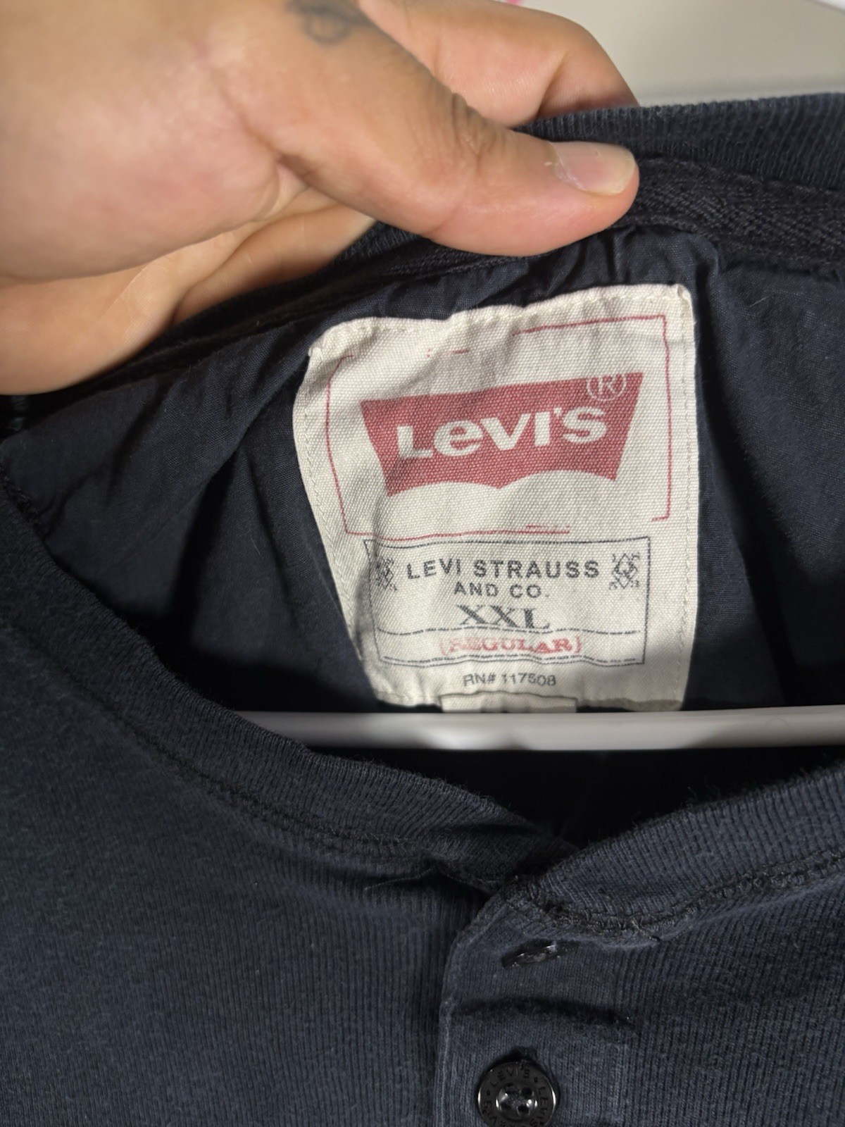 Levi's Men's Black Solid Henley Long Sleeve Cotton Knit Button T-Shirt XXL gallery