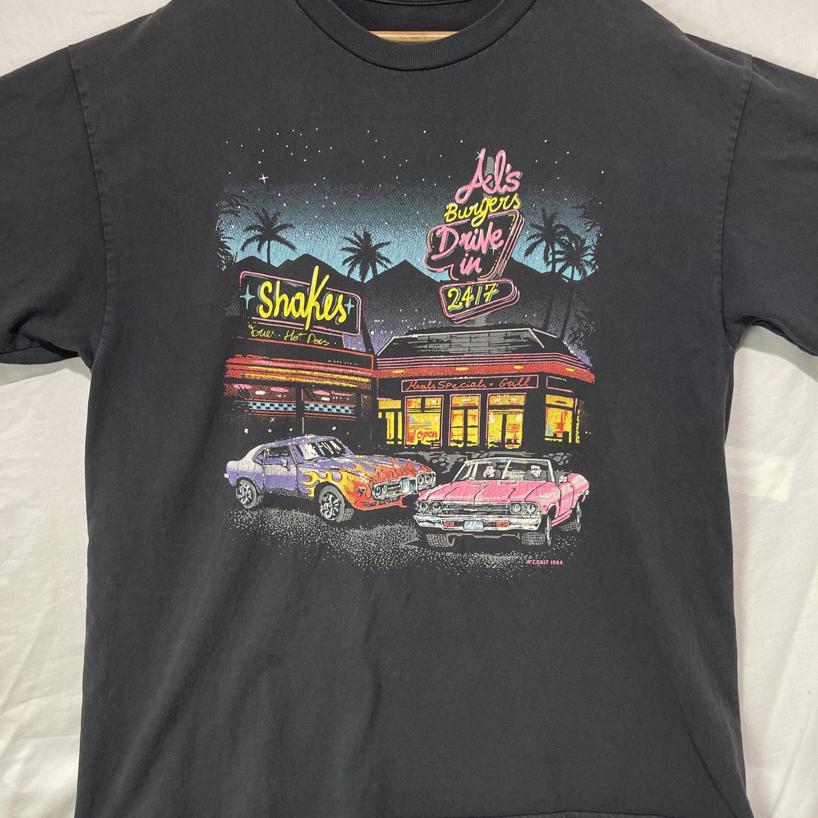 J Galt Shirt Mens Extra Large XL Streetwear Black Adult Al’s Burgers Hot Rods gallery